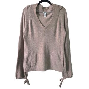 Etincelle Hooded Wool Angora‎ Cashmere V-Neck Pullover Sweater